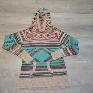 Southwestern Aztec Print Knit‎ Sweater Hoodie Medium Womens Nostalgia